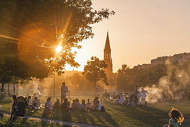 Goerlitzer Park at sunset, Kreuzberg, Berlin, Germany