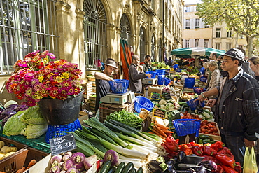 Vegetable stall at Market Place Richelme, Aix en Provence, Bouche du Rhone, Cote d'Azur, France