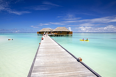 Water villas and kayak at Meeru Island Resort, Meerufenfushi, North-Male-Atoll, Maldives