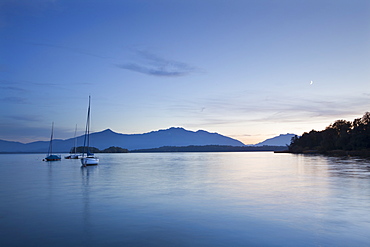 Dusk at lake Chiemsee, near Gstadt, Chiemsee, Chiemgau region, Bavaria, Germany