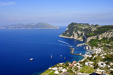 Village on the rocky coast in the sunlight, Capri, Italy, Europe