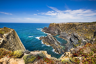 Steep rocky cliffs, Cabo Sardao, Costa Vicentina, Alentejo, Portugal