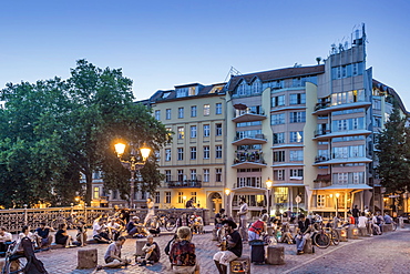 Meeting point for young people on admirals bridge over the Landwehrkanal in Kreuzberg, Berlin, Germany