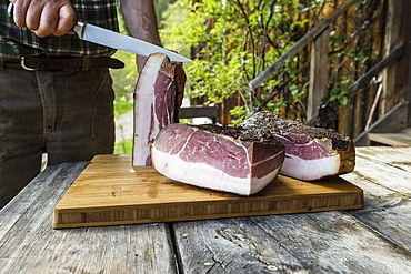 Black Forest Ham, Untermuehlbachhof, St.Georgen-Peterzell, Black Forest, Baden-Wuerttemberg, Germany