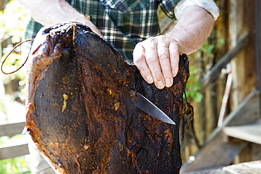 Black Forest Ham, Untermuehlbachhof, St.Georgen-Peterzell, Black Forest, Baden-Wuerttemberg, Germany