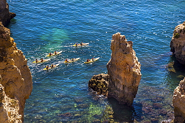 Kayak trip around Ponta de Piedade, Rocky coastline, Lagos, Algarve, Portugal