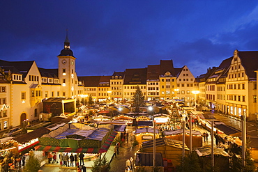 View over Christmas market, Freiberg, Ore mountains, Saxony, Germany