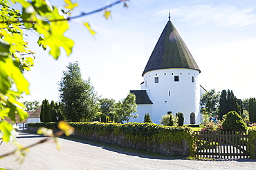 Typical round church, Ny Kirke, Baltic sea, Bornholm, Nyker, Denmark, Europe