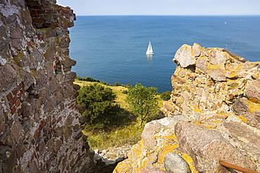 view from the castle ruins and medieval fortification, Hammershus, middle ages, Baltic sea, Bornholm, Denmark, Europe