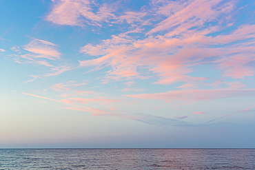 sea and clouds in the evening light at sunset, Baltic sea, Bornholm, near Gudhjem, Denmark, Europe