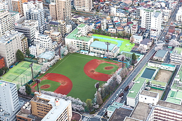 Baseball and sports field seen from Sunshine City Ikebukuro, Toshima-ku, Tokyo, Japan