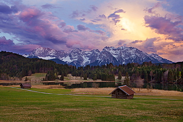 Sunset, Geroldsee, Wagenbruechsee, Alps, Gerolder Alm, Bavaria, Germany