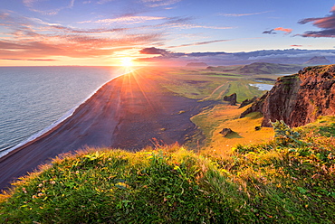 Sun, Sunset, Beach, Cliffs, Klifandi, Dyrholaey, Iceland, Europe