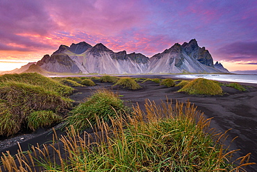 Sunset, Vestrahorn, Stokksnes, Mountains, Beach, Iceland, Europe