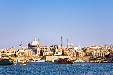 View at Marsamxett Harbour and the town of Valletta, Malta, Europe