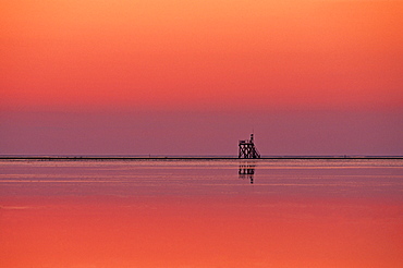 Viewing platform in tideland, Eiderstedt peninsula, Schleswig-Holstein, Germany