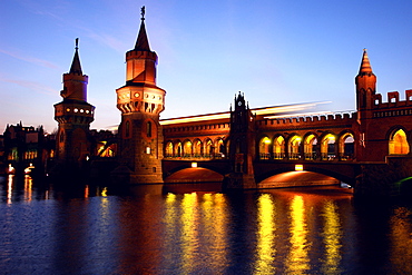 Oberbaum Bridge at night, Berlin, Germany