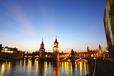 Oberbaum Bridge at night, Berlin, Germany