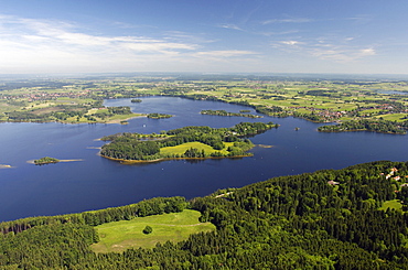 Aerial shot of lake Staffelsee near Murnau, Bavaria, Germany