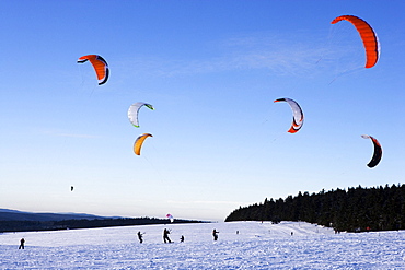 Snowkiting at mount Fichtelberg, Ore mountains, Saxony, Germany