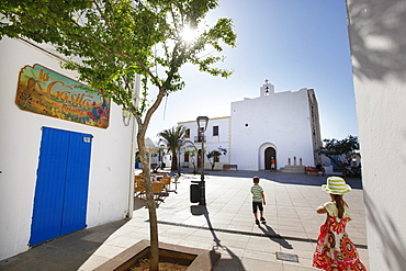 Main Square with Church, Sant Francesc, Formentera, Balearic Islands, Spain