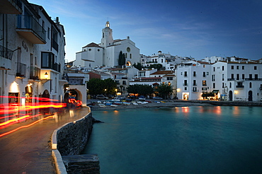 Costa Brava,Cadaques Bay with the Parish Church Santa Maria, Cadaques, Costa Brava, Catalonia Spain