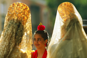 Women,girls with Mantilla,Sevilla,Andalusia,Spain