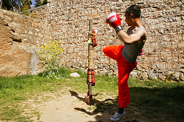 Kung Fu student kick boxing training, Song Shan, Henan province, China, Asia