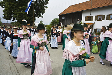 Procession in Tradional Costumes, Konigsdorf, Upper Bavaria, Germany