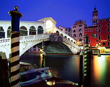 Rialto bridge at night, Canale Grande, Venice, Italy