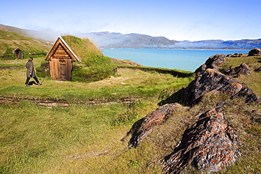 The reconstructed first church of Greenland at Qassiarsuk, the place were the first vikings with Erik the Red settled, Qassiarsuk, South Greenland