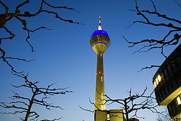 Television tower and Landtag, legislative assembly, Media Harbour, Düsseldorf, state capital of NRW, North-Rhine-Westphalia, Germany