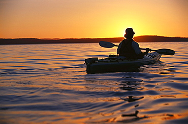 Seakayaking on San Juan Chanel, near Orcas Island, Washington, USA