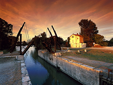 Pont Van Gogh bridge in the afterglow, Bouches-du-Rhone, Provence, France, Europe