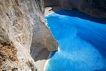 High angle view at the Shipwreck Beach in the sunlight, Zakynthos, Ionian islands, Greece, Europe