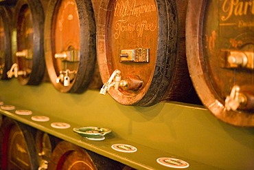 Casks, De Drie Fleschjes, Proeflokaal, Casks with Genever, De Drie Fleschjes, a authentic bruin or brown cafe, Amsterdam, Holland, Netherlands