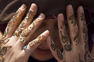 Woman with henna on hands, Marrakech, Morocco