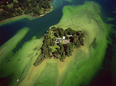 Aerial view of Roseninsel, Starnberger See, Upper Bavaria, Germany