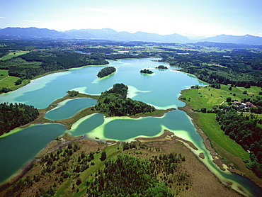 Aerial view of Osterseen, Upper Bavaria, Germany