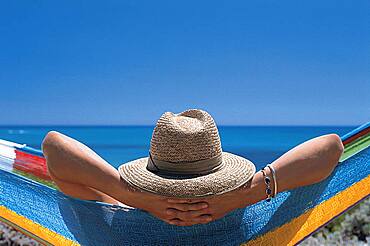 Woman relaxing in a hammock, Relaxation, Holiday, South Australia, Australia