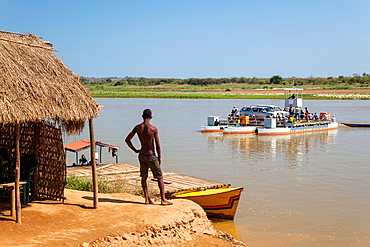 Ferry across the Tsiribihina River at Belo, West Madagascar, Madagascar, Africa