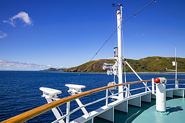 Bow of cruise ship MV Reef Endeavor (Captain Cook Cruises Fiji), Naviti Island, Yasawa Group, Fiji Islands, South Pacific