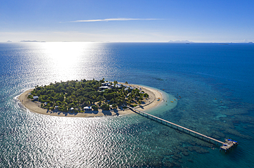 Aerial view from the pier at Malamala Island Beach Club, Mala Mala Island, Mamanuca Group, Fiji Islands, South Pacific