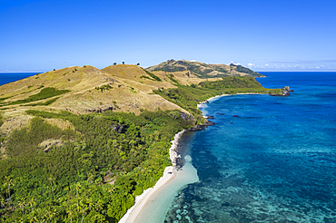 Aerial view of beach and coast, Yaqeta, Yangetta Island, Yasawa Group, Fiji Islands, South Pacific