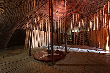 Interior view of the replica of the traditional royal hut at the Royal Palace Museum of King Mutara III Rudahigwa 1931, Nyanza, Southern Province, Rwanda, Africa