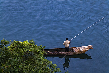 Canoe used by fishermen on Lake Kivu, Cyangugu, Kamembe, Western Province, Rwanda, Africa