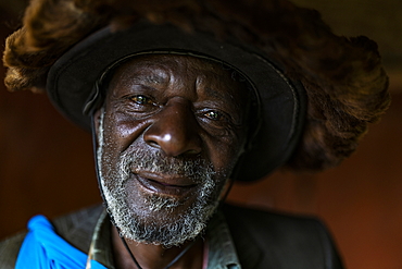 Portrait of an elderly man in the cultural village of Gorilla Guardians Village, Ruhengeri, Northern Province, Rwanda, Africa