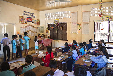 Young children in the classroom of the village school, Oknha Tey Island, Mekong River, near Phnom Penh, Cambodia, Asia