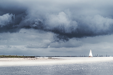 Storm clouds over the Wadden Sea National Park, Spiekeroog, East Frisia, Lower Saxony, Germany, Europe