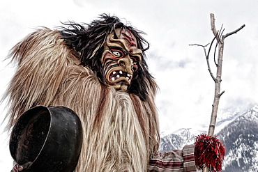 Carnival parade of the Tschäggättä in Wiler, Lötschental, Valais, Switzerland.